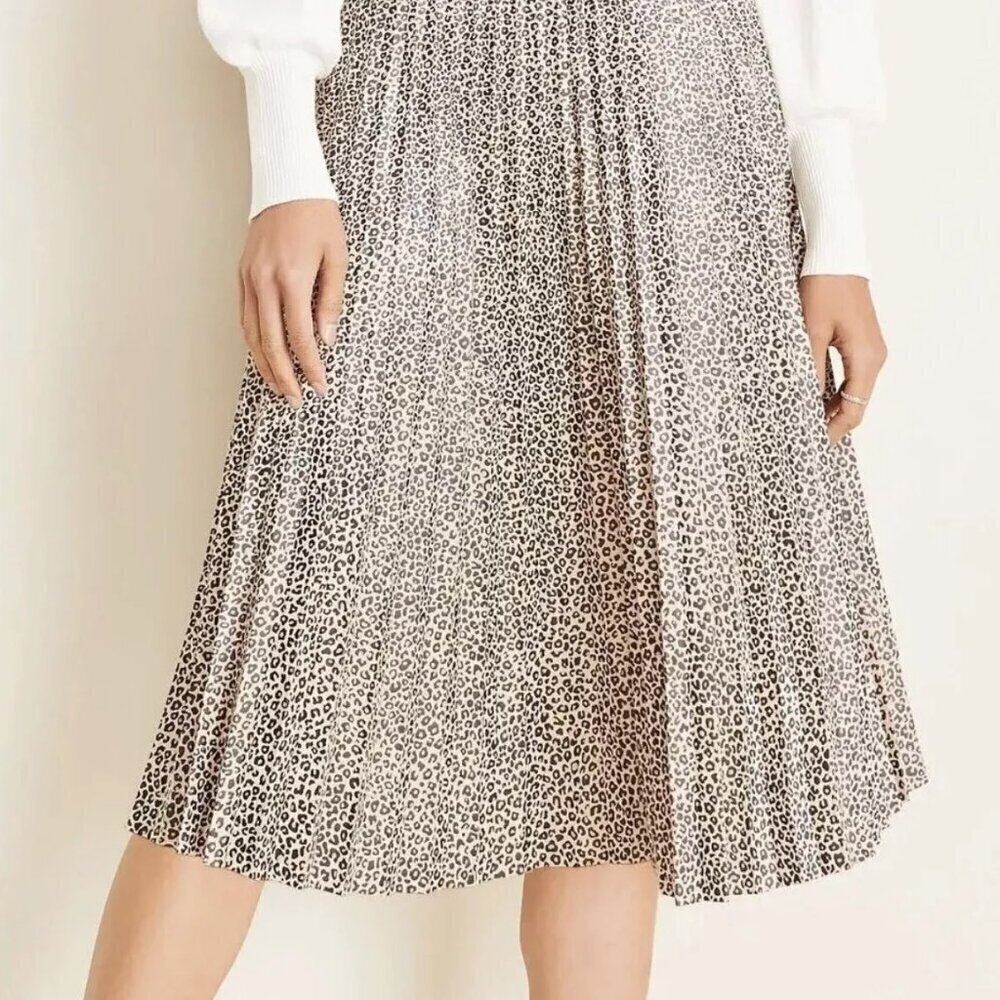 Ann Taylor Animal Print Faux Suede Pleated Midi Skirt NWT